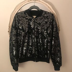Black Sequin Bomber Jacket